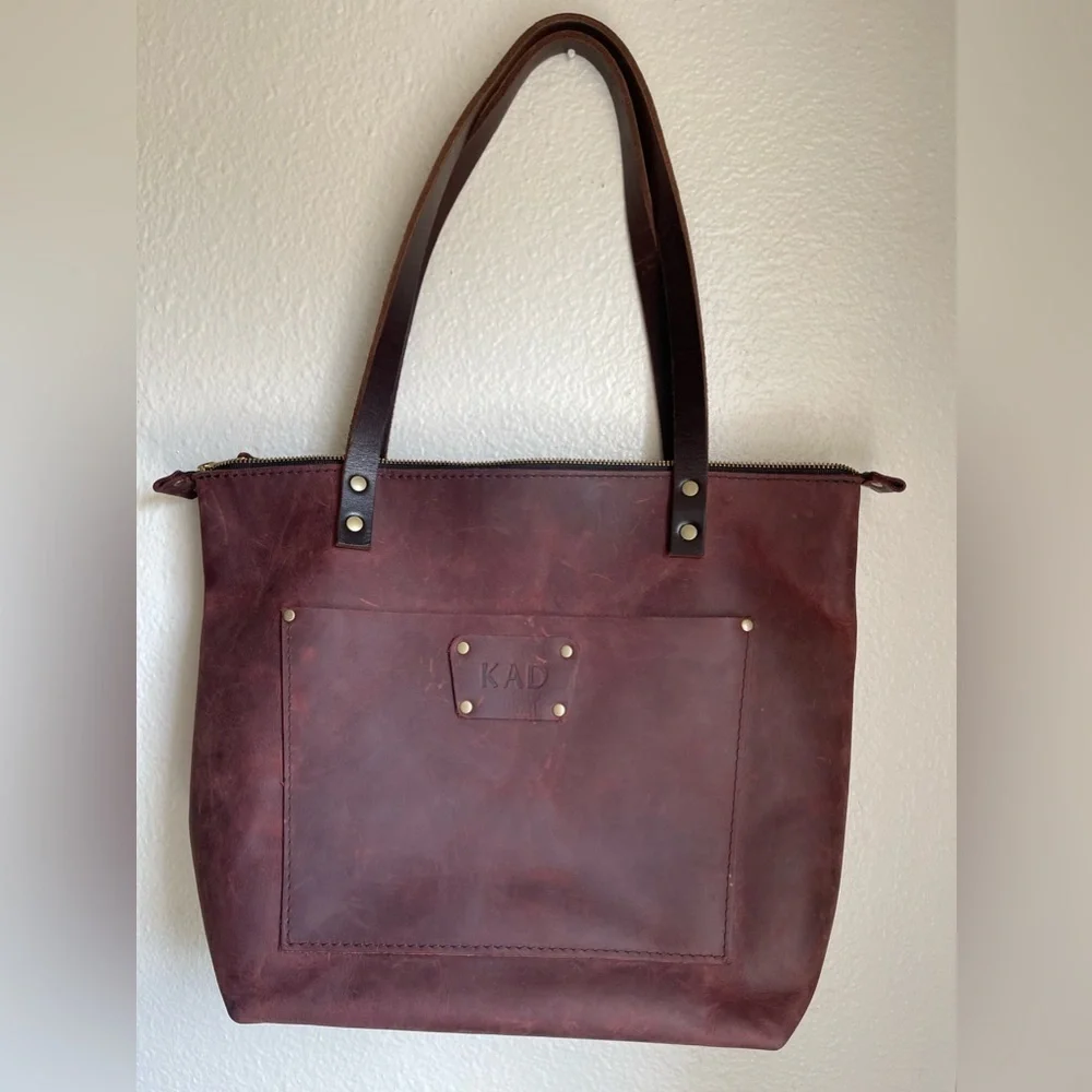 Portland  hand made Leather Medium Classic Tote in Cognac - Picture 4 of 13